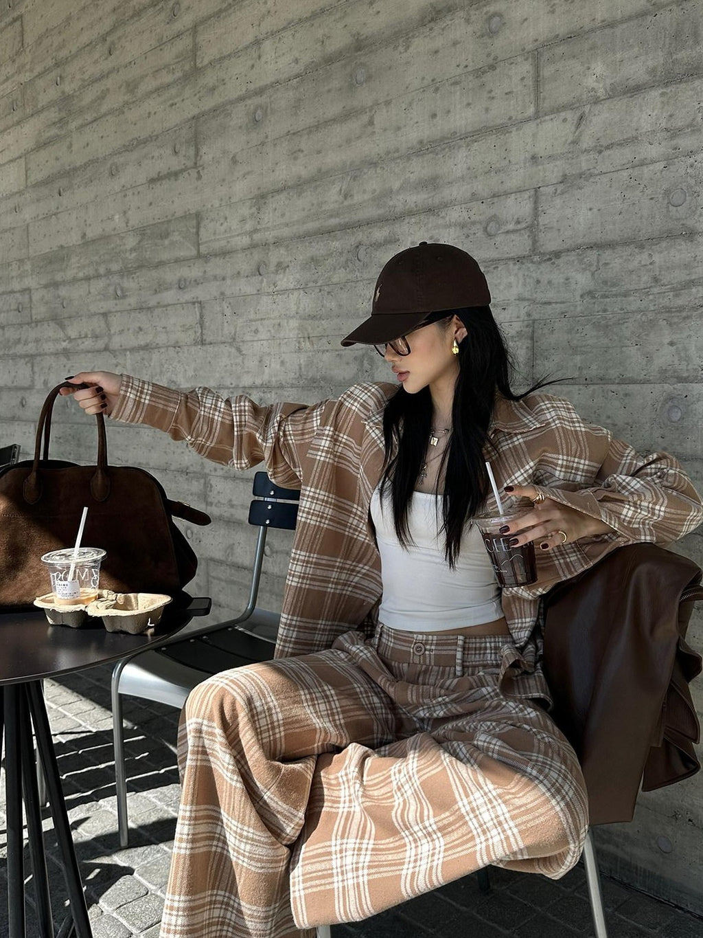 rovente 100 Percent Cotton Loose Plaid Button Long Sleeve Casual Women Top & Pants Sets