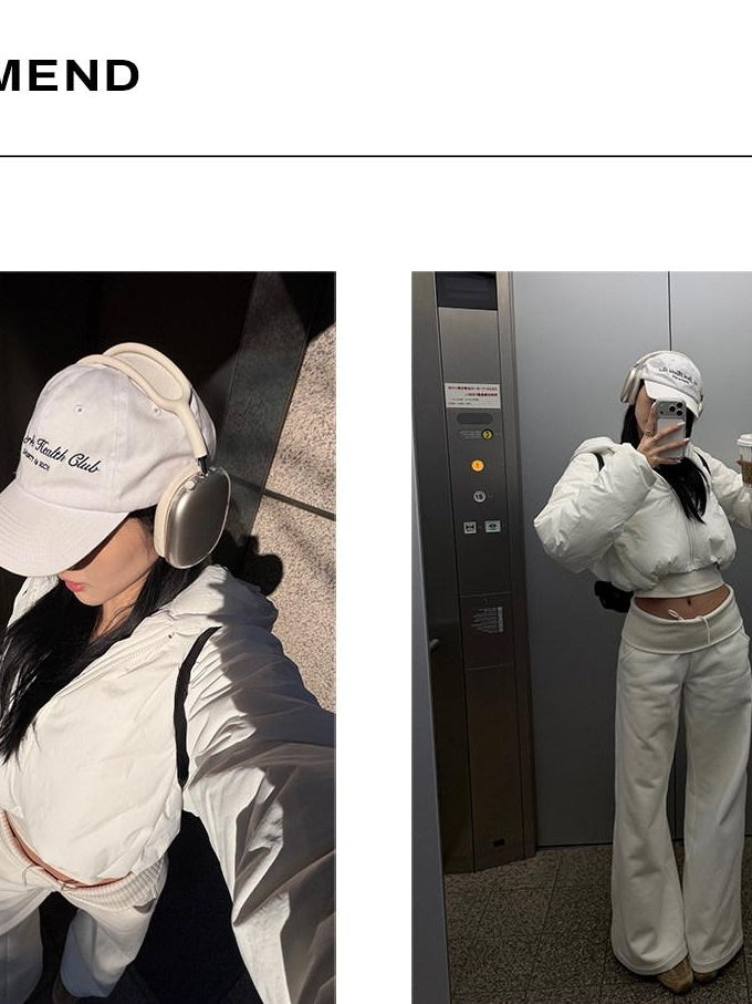 rovente High Stretch High Waist Flare Pocket Casual Minimalist Women White Sweatpants