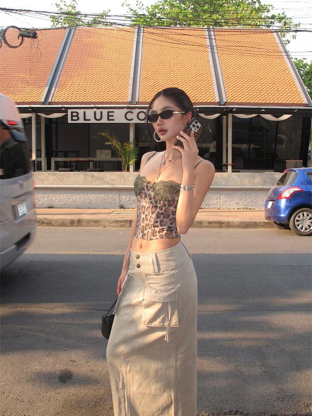 rovente Original Design Slim Lace Trim Leopard Print Xinjiang Cotton Camisoles