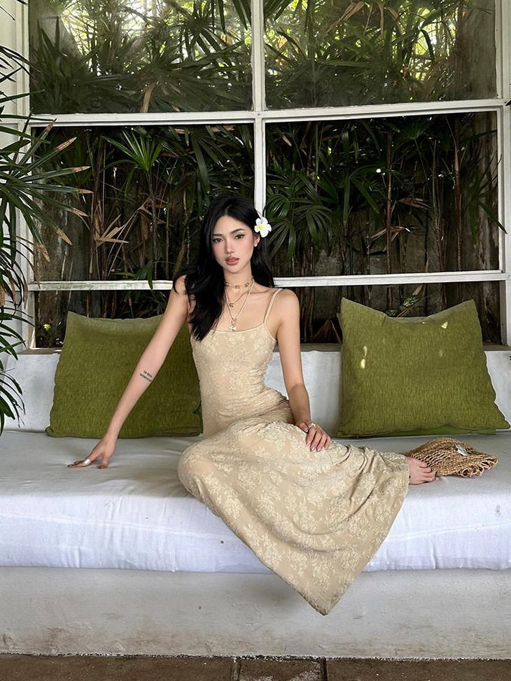 rovente Resort High Waist Sleeveless Bodycon Camisole Party Women Nude Maxi Desses