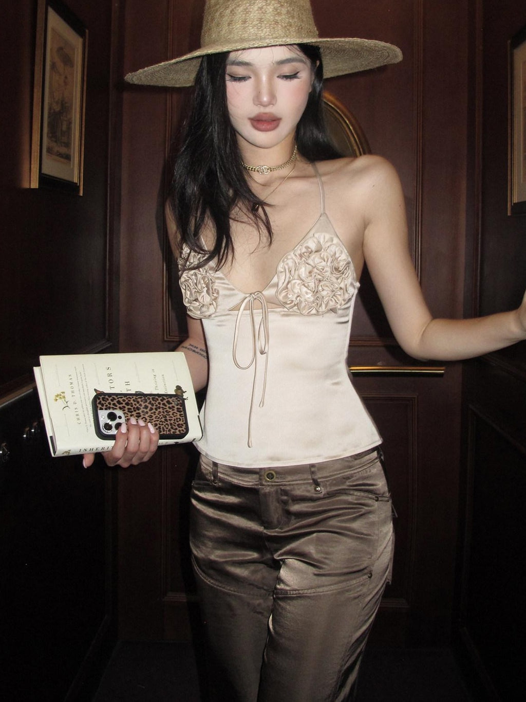 rovente Silky Acetate Slim Fit Original Design Short Solid Almond Camisoles