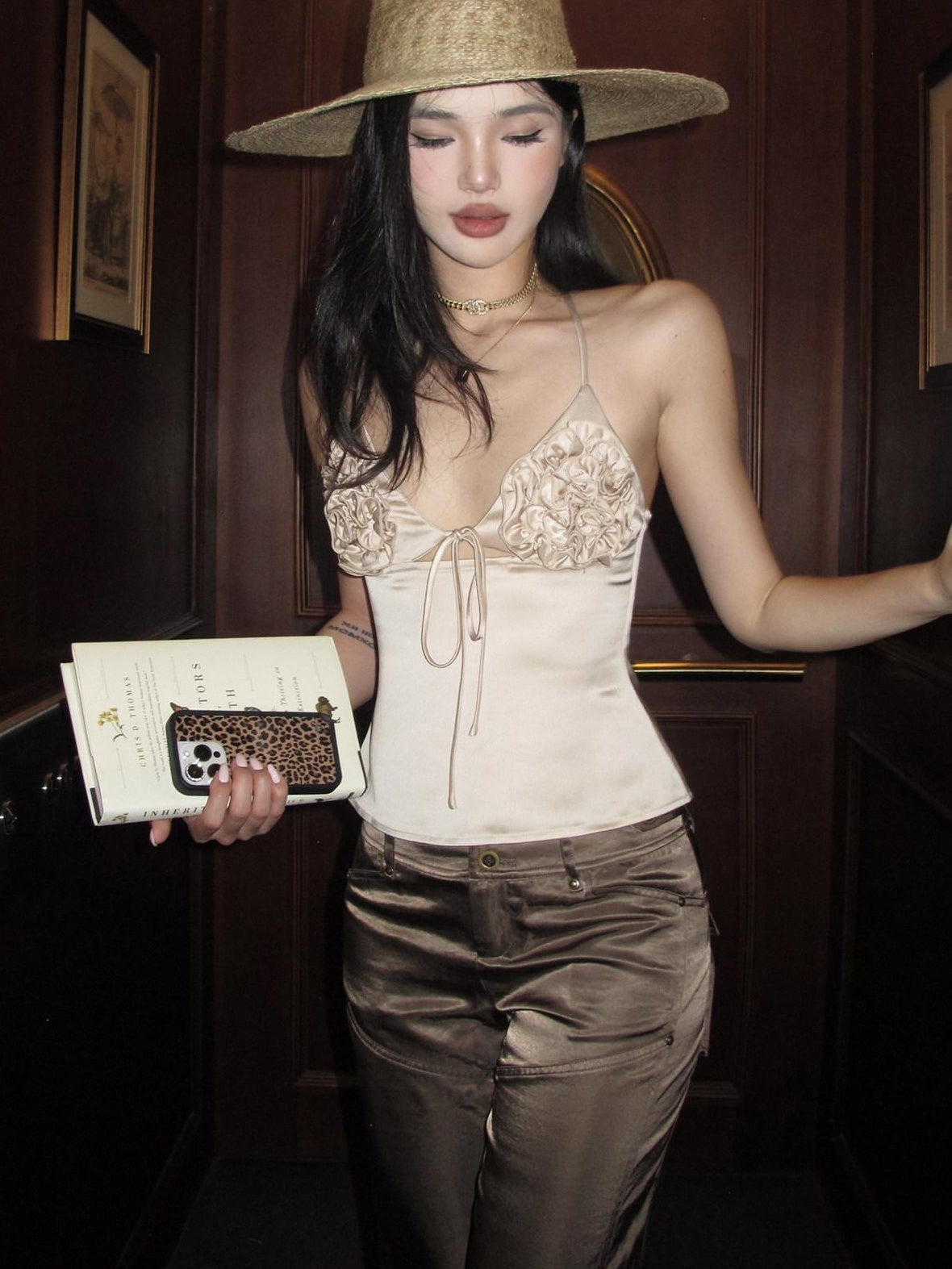 rovente Silky Acetate Slim Fit Original Design Short Solid Almond Camisoles