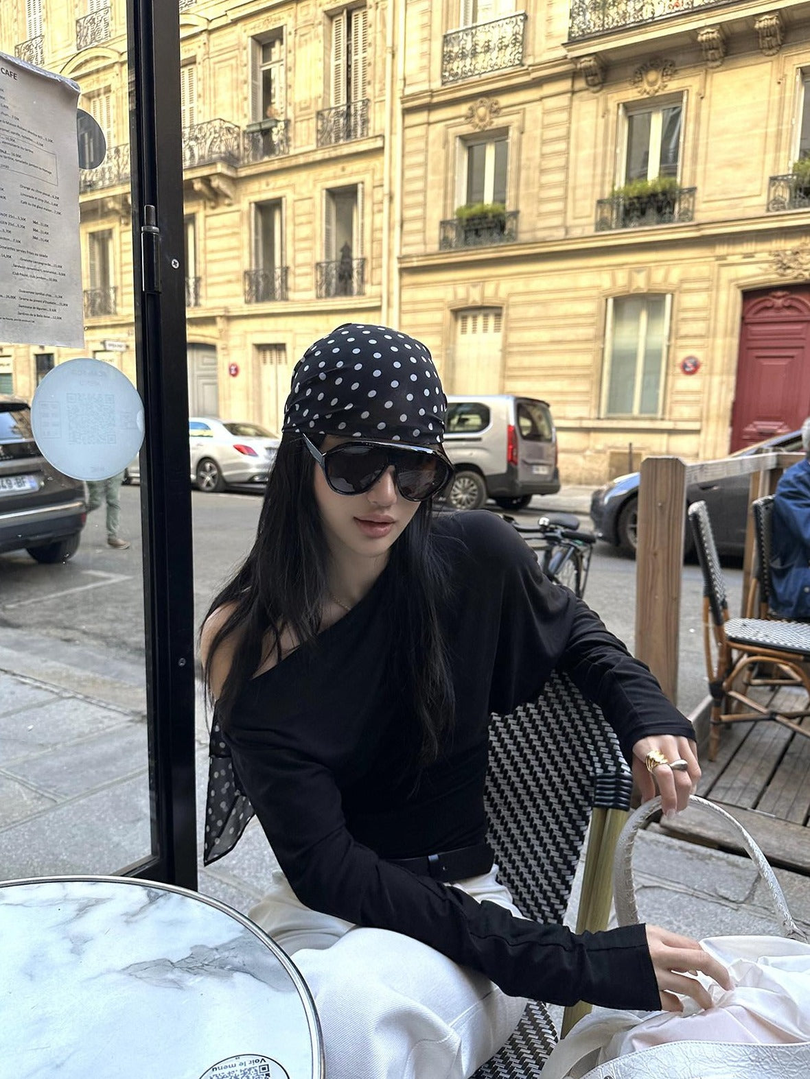 rovente Lyocell Stretch Minimal Loose Diagonal Neck Women Black Long Sleeve T-Shits