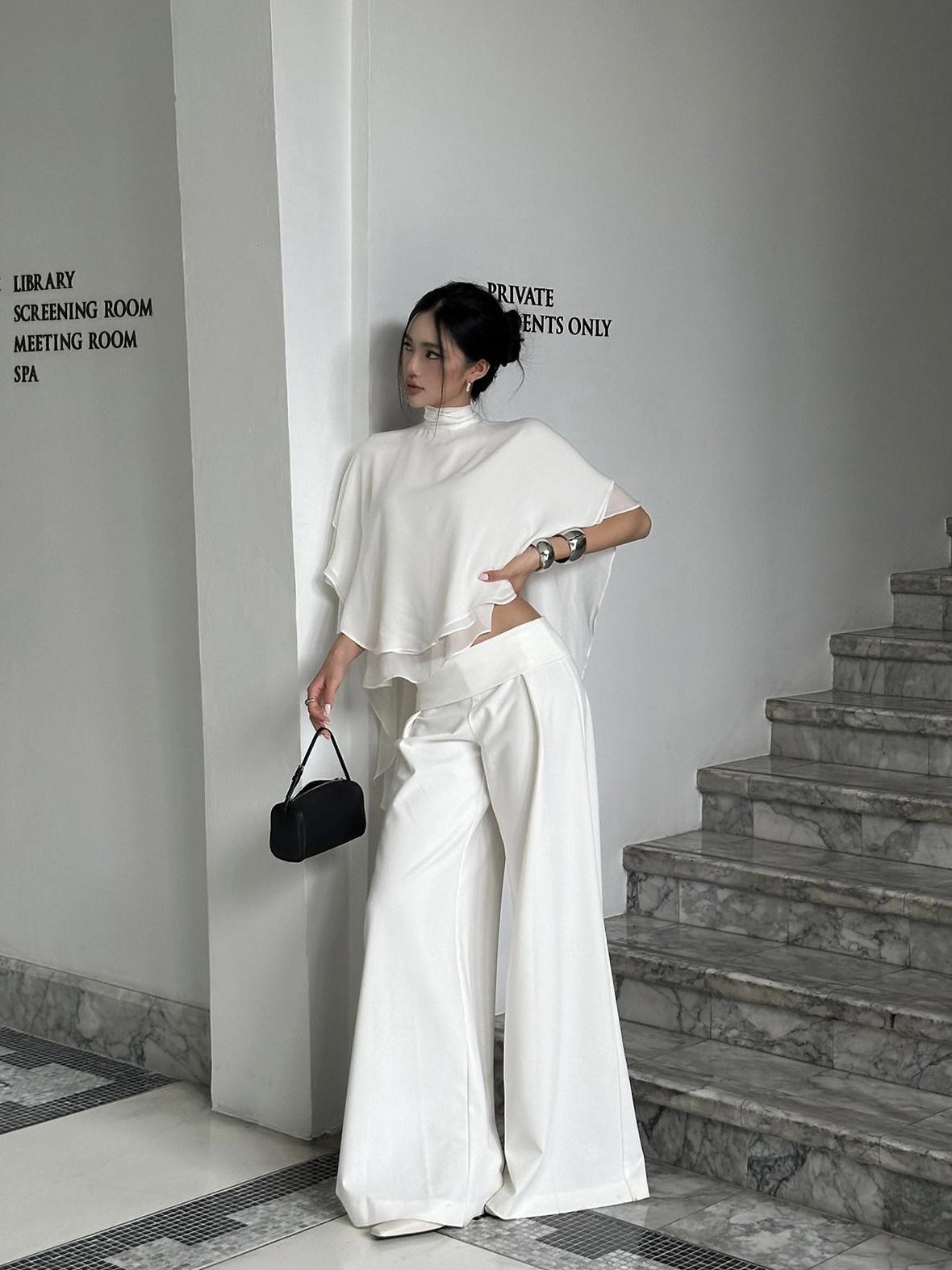 rovente High Waist White Polyester Commuter Straight Fit Young Adult Staight Pants
