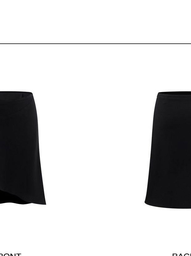 rovente Elegant Lined Asymmetric Low Waist Fishtail Slim Woven Black Midi Skits