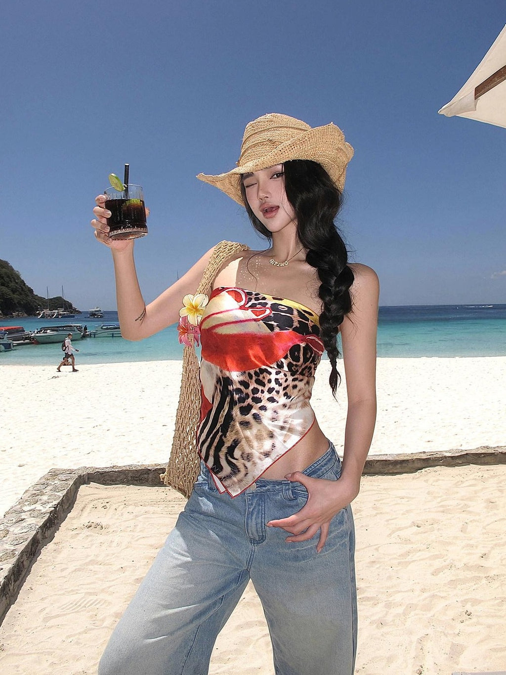 rovente 100 Percent Mulberry Silk Slim Animal Print Bandeau One Size Tube Tops