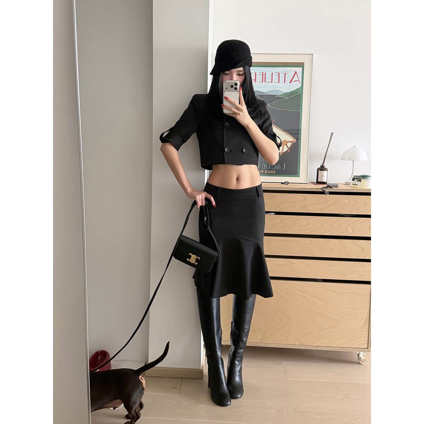 rovente_Stretch_Cotton_Blend_Casual_Slim_Fit_Women_Solid_Black_Midi_Skits_MISSTT