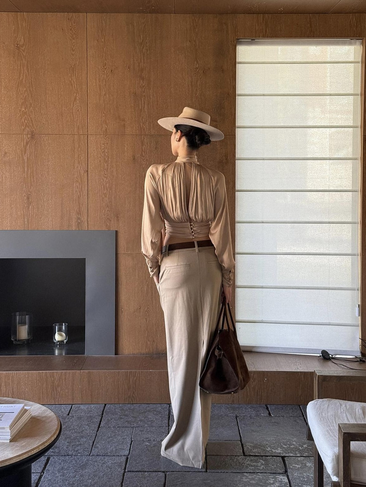 rovente Back Slit Mid Waist Khaki Casual H Cut Straight Poly Blend Maxi Skits