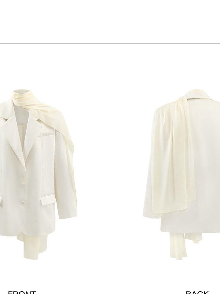 rovente Warm Casual Loose Fit Ribbon Lapel Single Breasted Womens White Blazes
