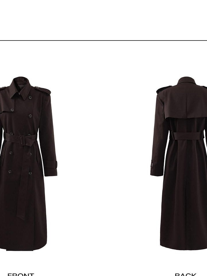 rovente Pure Cotton Longline Commuter Straight Cut Stand Collar Coffee Brown Tench Coats