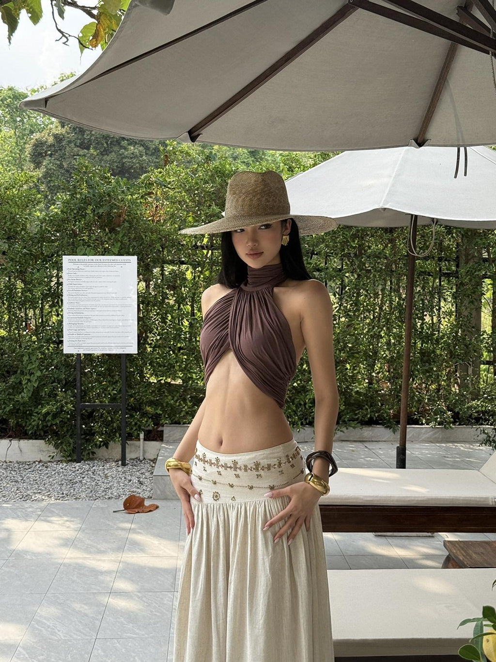 rovente Soft Modal Stretch Slim Halter Neck Cropped Solid Coffee Brown Camisoles