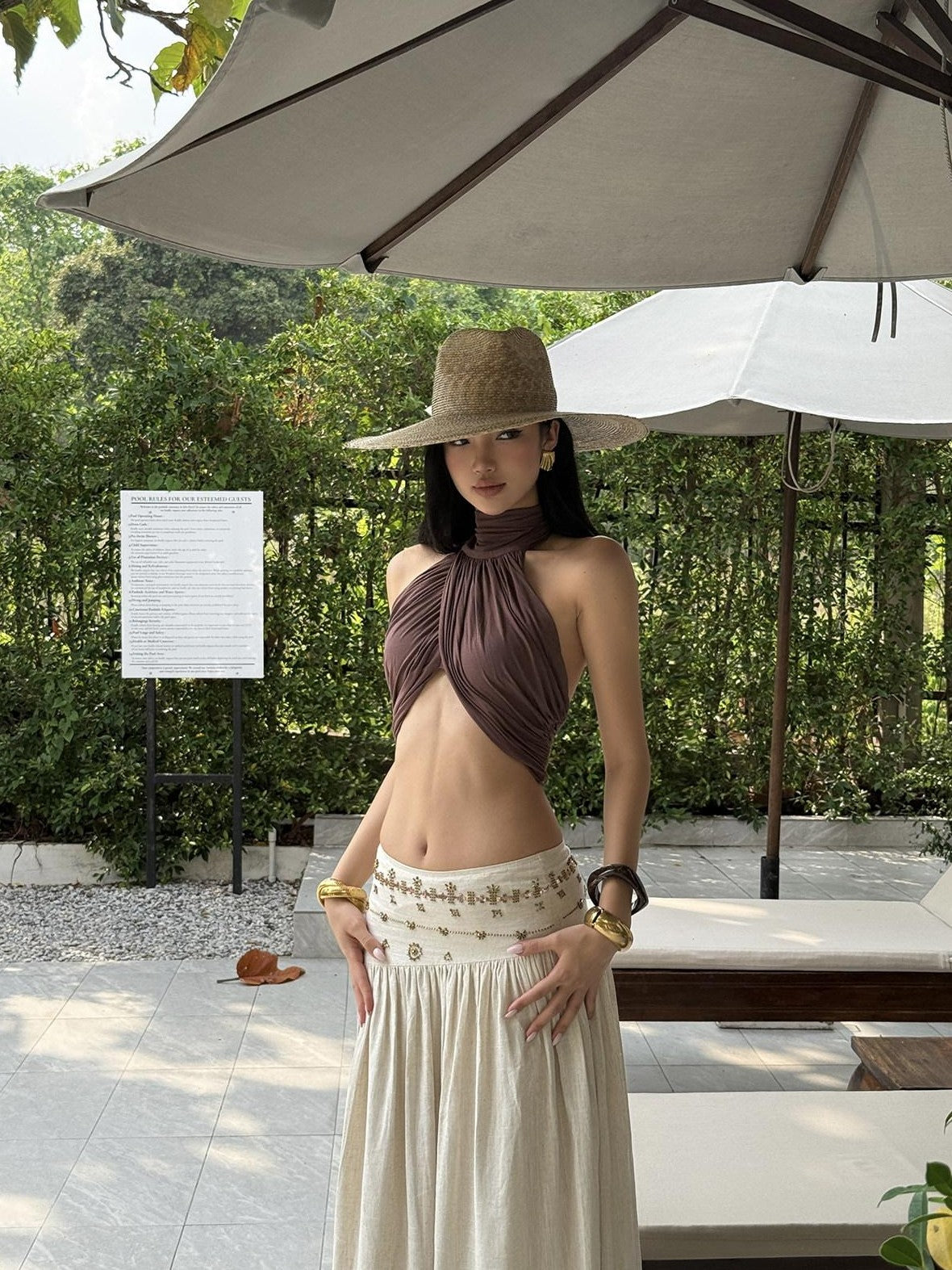 rovente Soft Modal Stretch Slim Halter Neck Cropped Solid Coffee Brown Camisoles