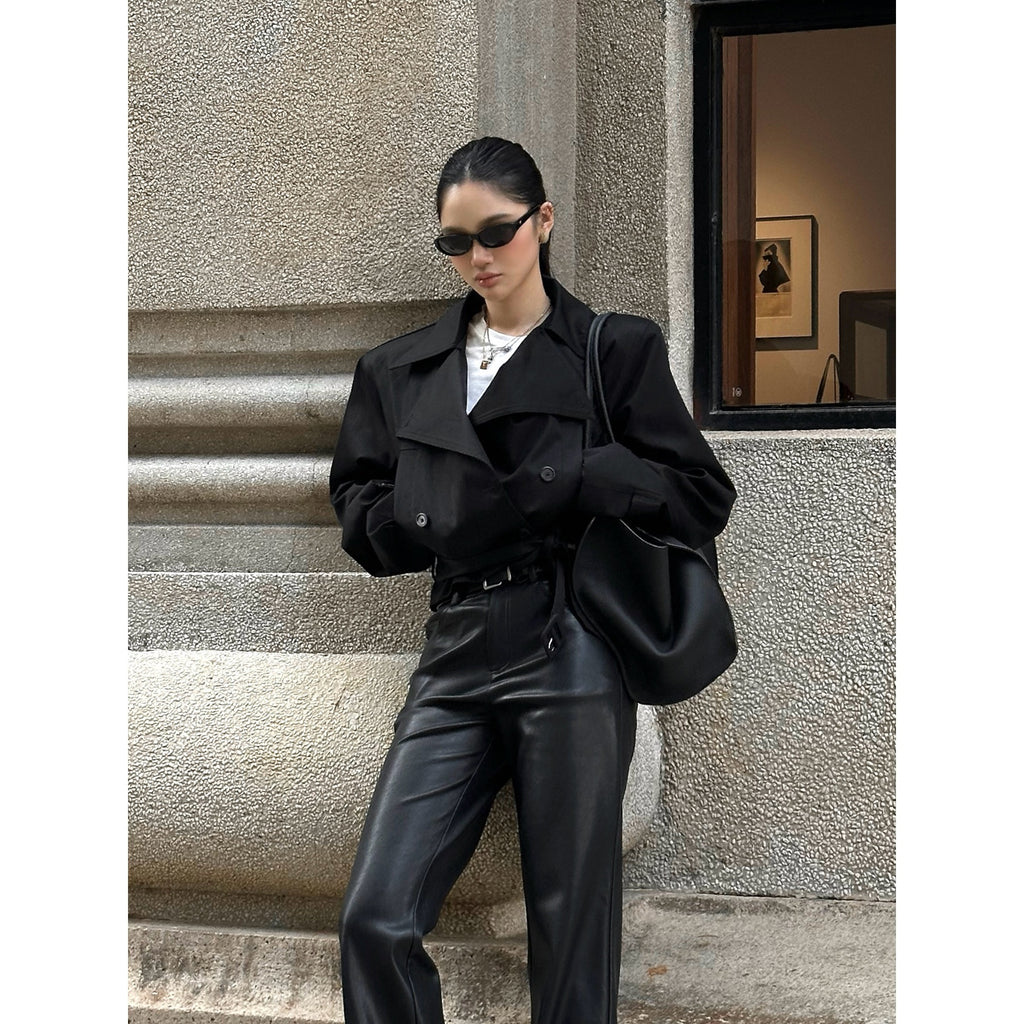 rovente_Pure_Cotton_Relaxed_Tie_Waist_Casual_Womens_Black_Lined_Button_Shot_Coat_MISSTT