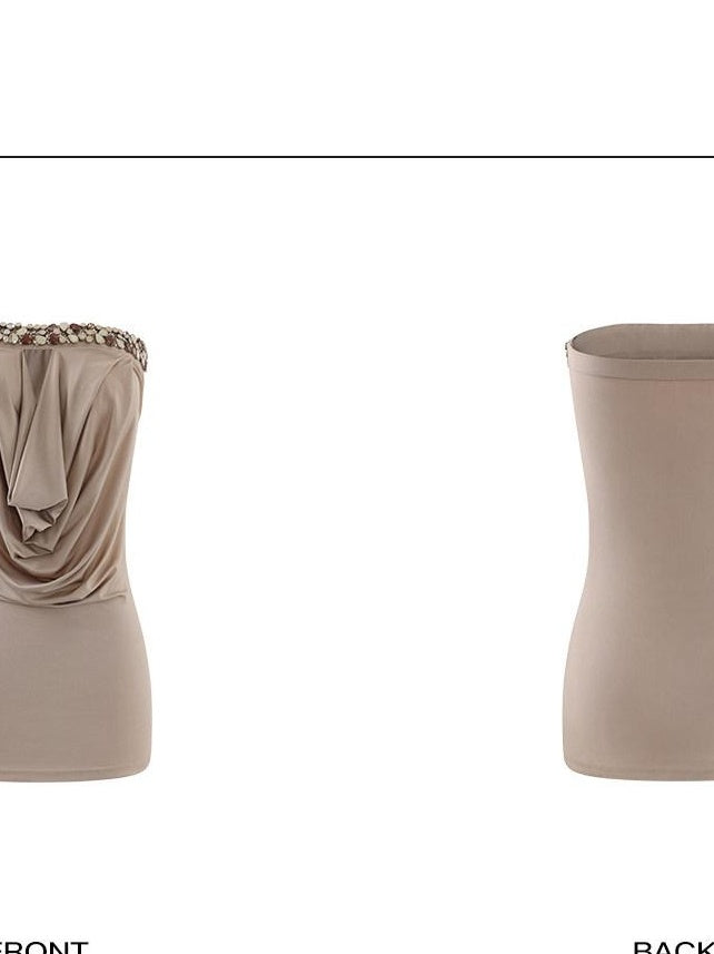 rovente Elegant Embellished Strapless Bodycon Knit Party Travel Khaki Mini Desses