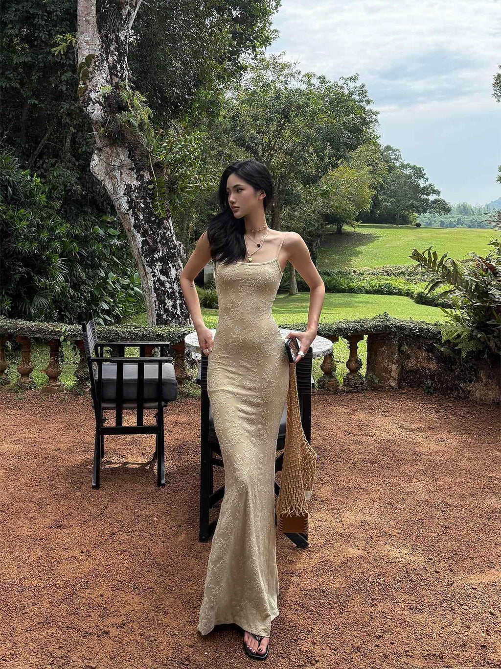 rovente Resort High Waist Sleeveless Bodycon Camisole Party Women Nude Maxi Desses