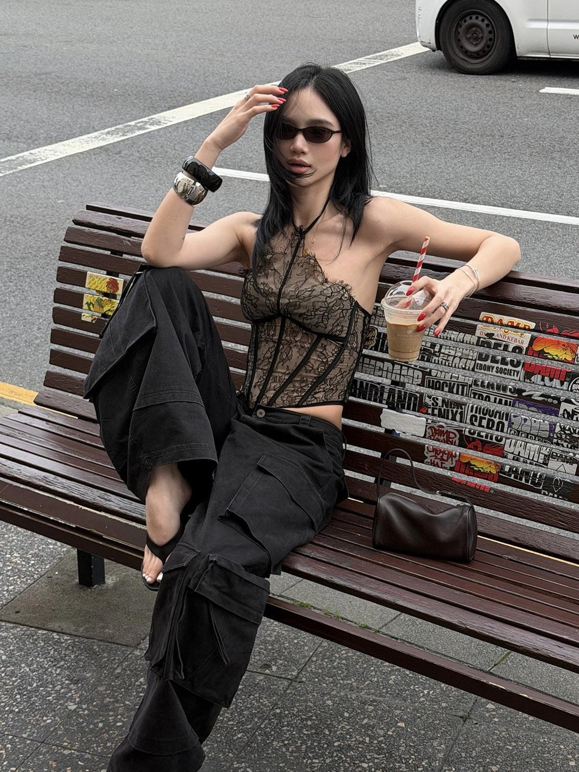 rovente Breathable Lace Padded Slim Fit Womens Travel Black Nylon Camisoles