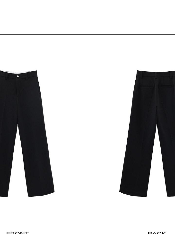 rovente Low Waist Zip Pockets Minimalist Casual Women Straight Black Staight Pants
