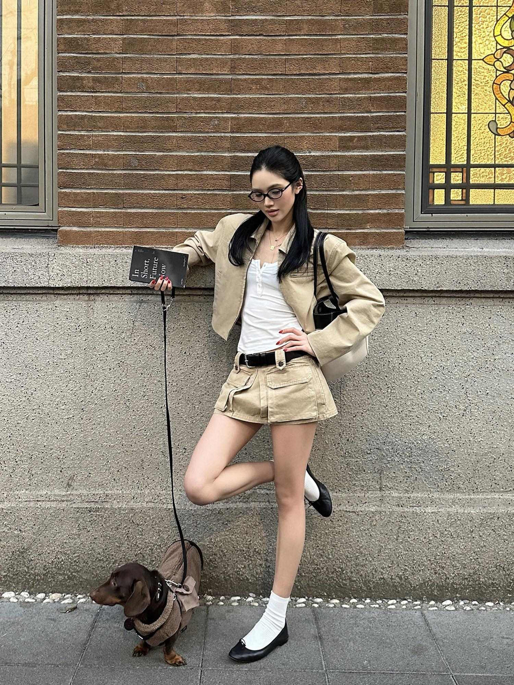 rovente Cotton Slim Fit Zipper Casual Cropped Khaki Longsleeve Women Copped Jackets