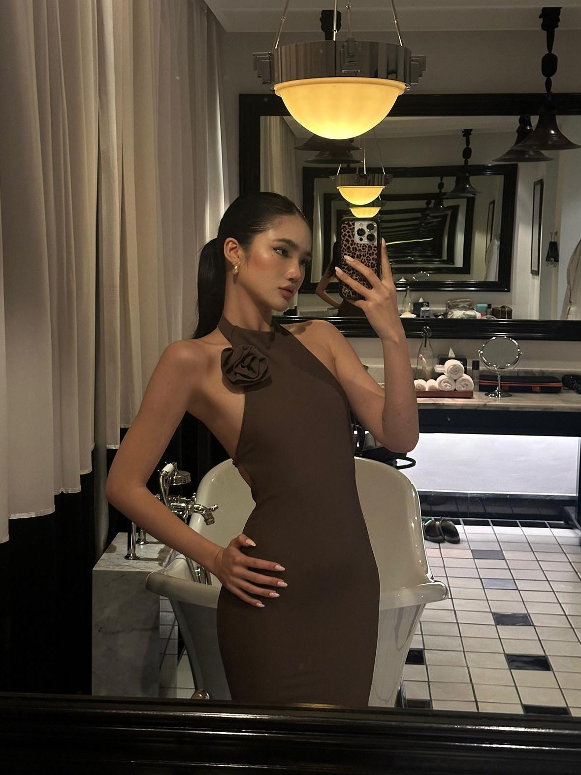 rovente Soft Knit Halter Cinched Waist Mermaid Bodycon Evening Maxi Desses