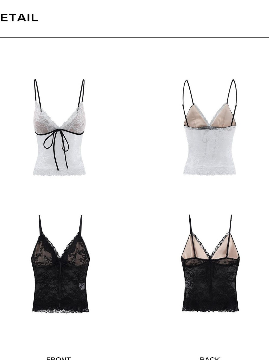 rovente Original Design Lace V-neck Slim Fit Padded Everyday Layering Camisoles