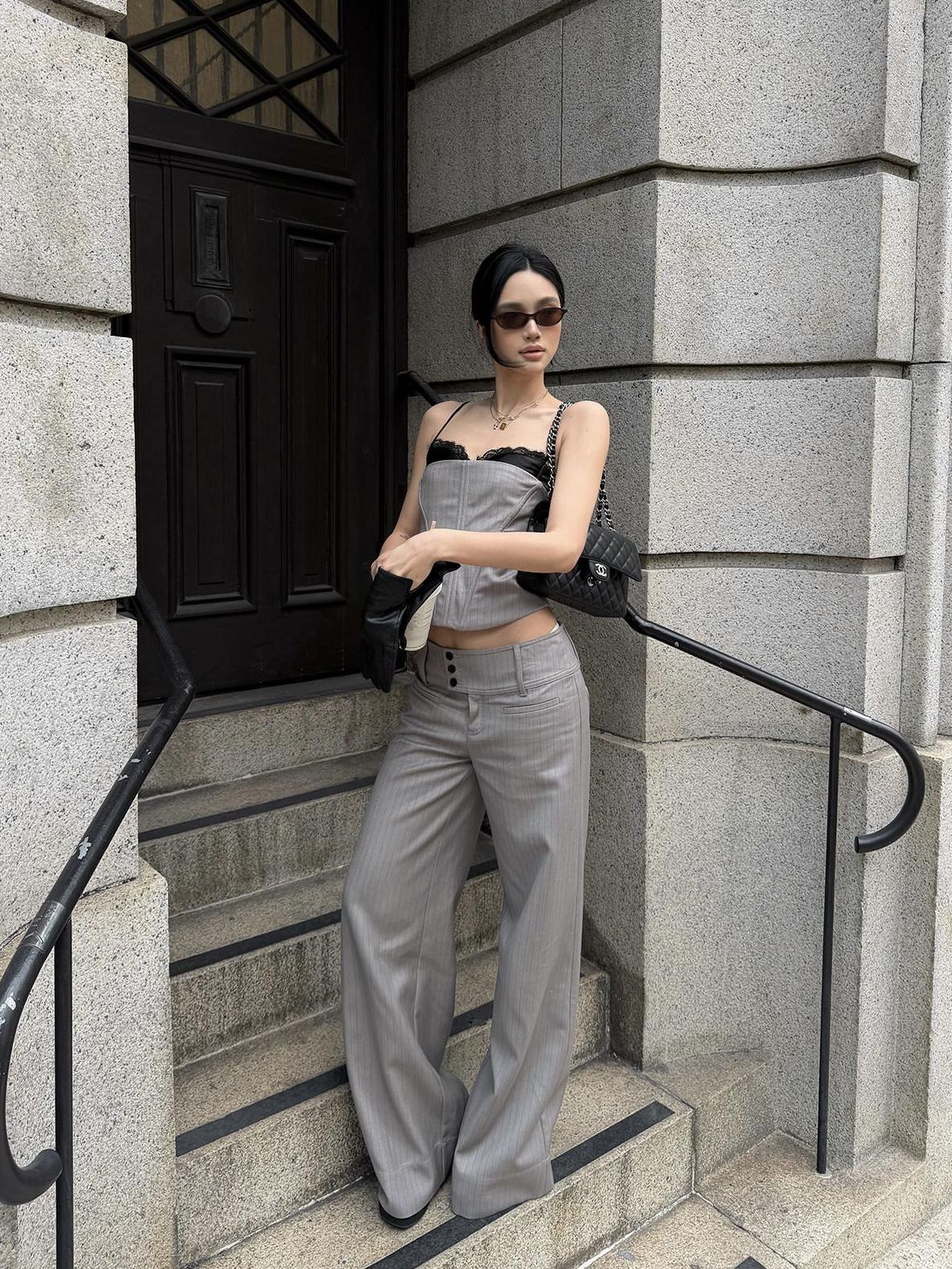rovente Lace Trim Slim Fit Striped Zipper Women Travel Daily Polyester Camisoles