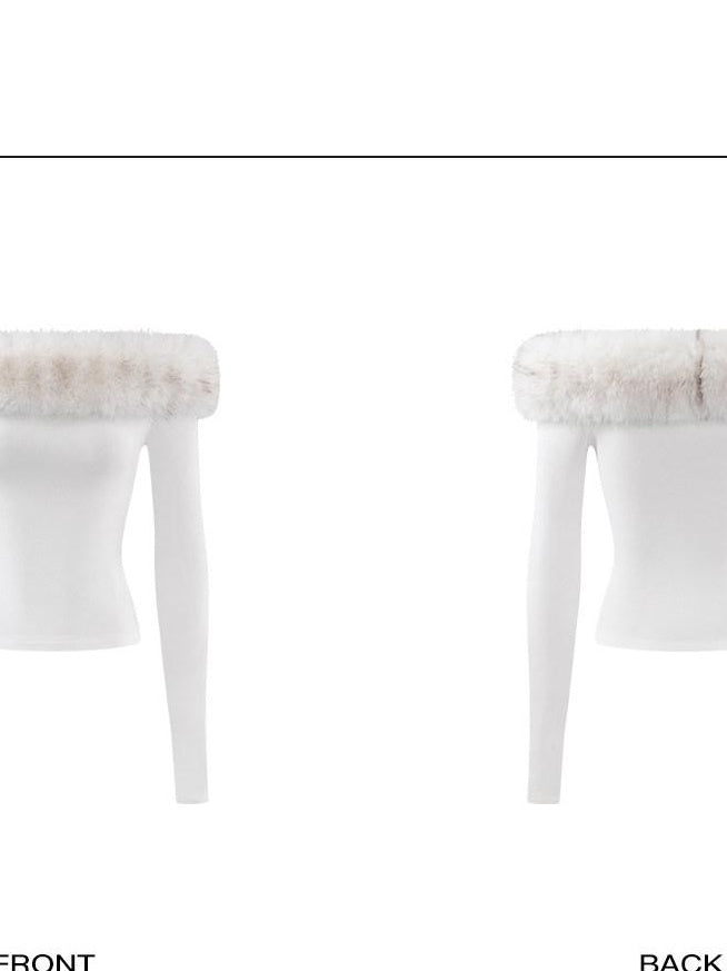 rovente Soft Stretch Knit Slim Fit Casual Long Sleeve White Women Off Shoulde Cop Tops