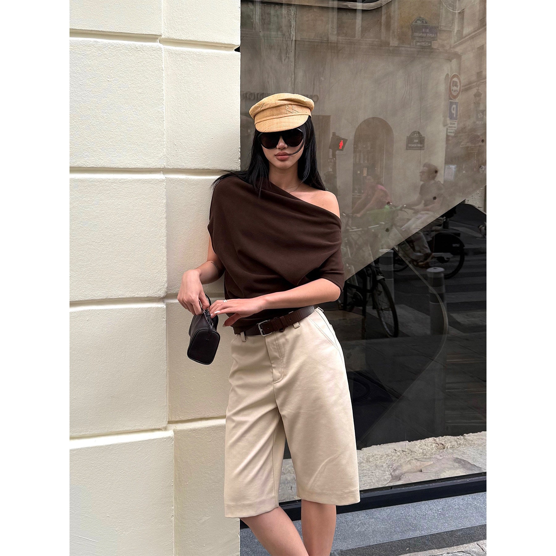 rovente_Slim_Knitted_Asymmetric_Collar_Office_Brown_Viscose_Shot_Sleeve_T-Shits_MISSTT