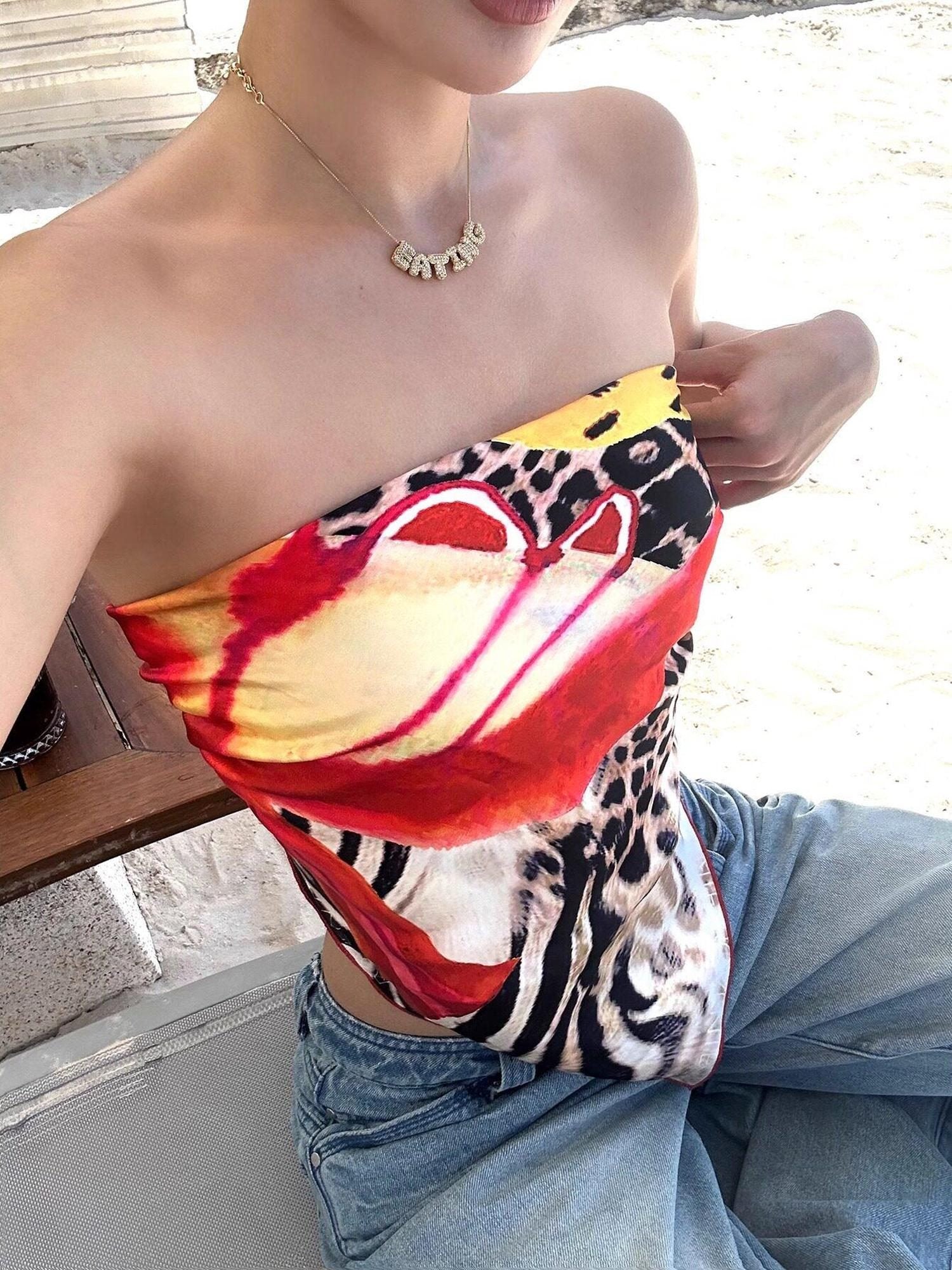rovente 100 Percent Mulberry Silk Slim Animal Print Bandeau One Size Tube Tops