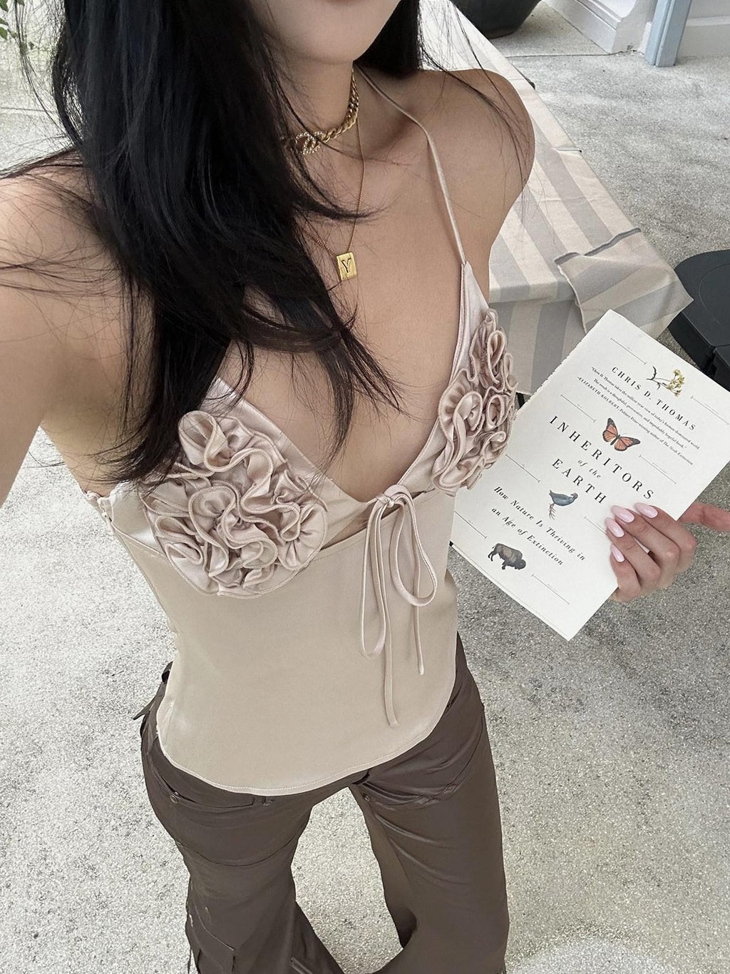 rovente Silky Acetate Slim Fit Original Design Short Solid Almond Camisoles