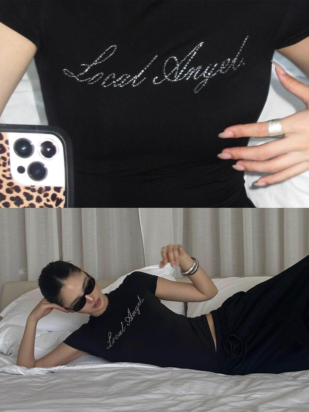 rovente Lightweight Stretch Slim Fit Round Neck Black Crop Long Sleeve Cop Tops