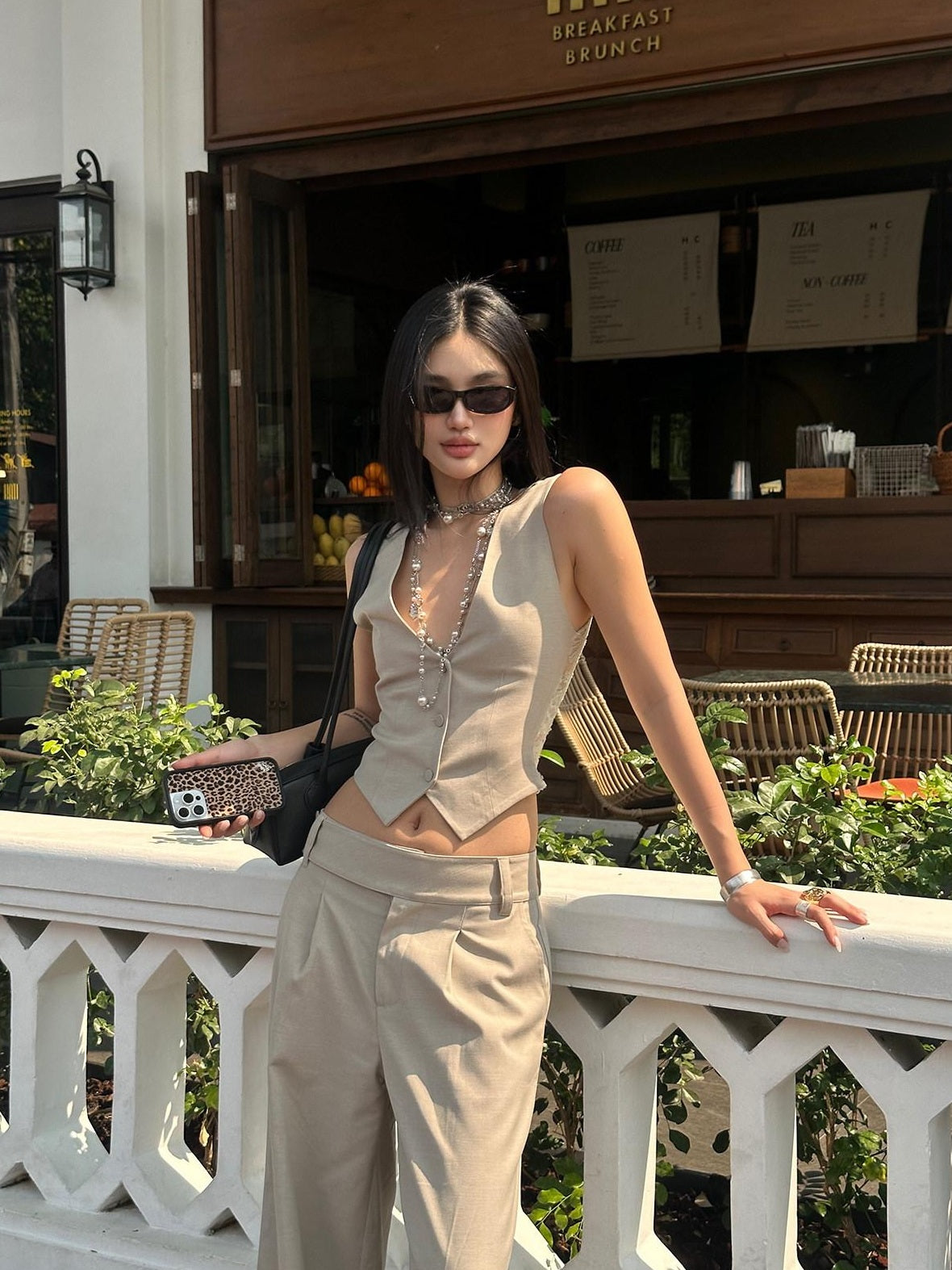 rovente Soft Lambswool Blend Natural Waist Relaxed Fit Women Light Khaki Wide Leg Pants