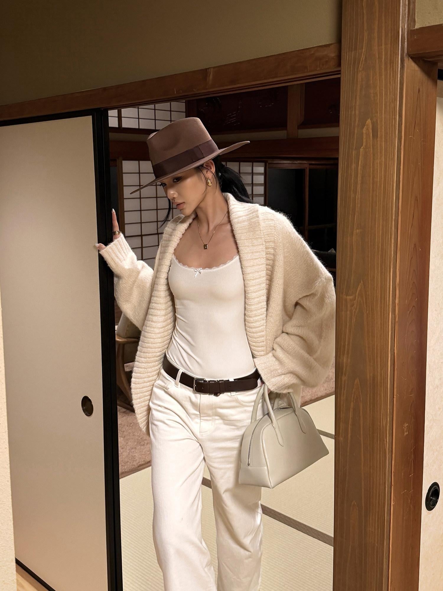 rovente Cotton Blend 3D Bow Slim Casual Pullover Women White Long Sleeve T-Shits
