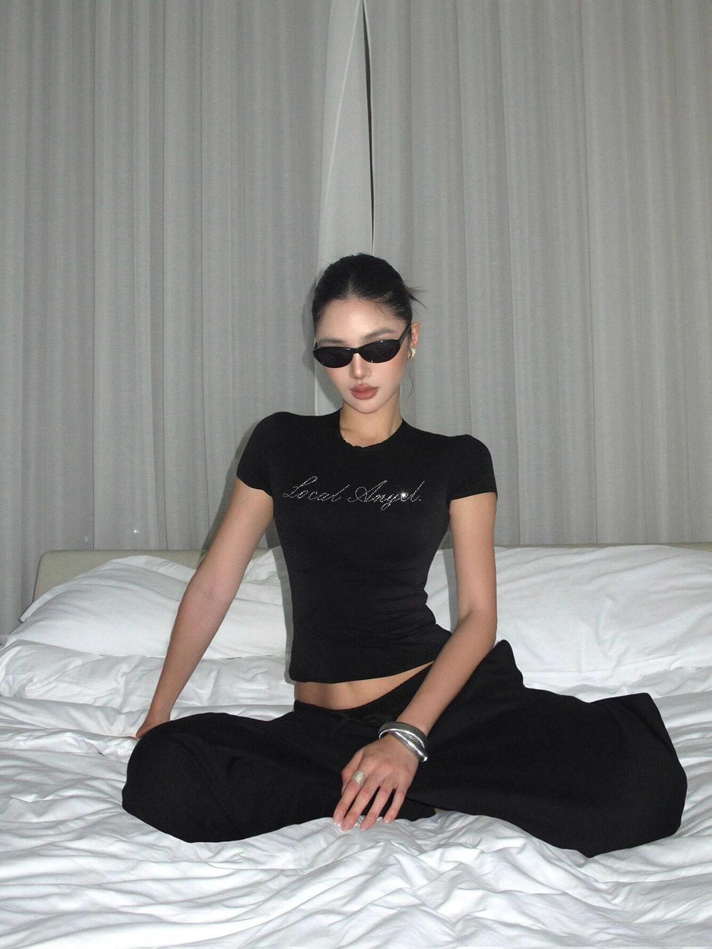 rovente Soft Cotton High Waist Loose Straight Office Black Staight Pants
