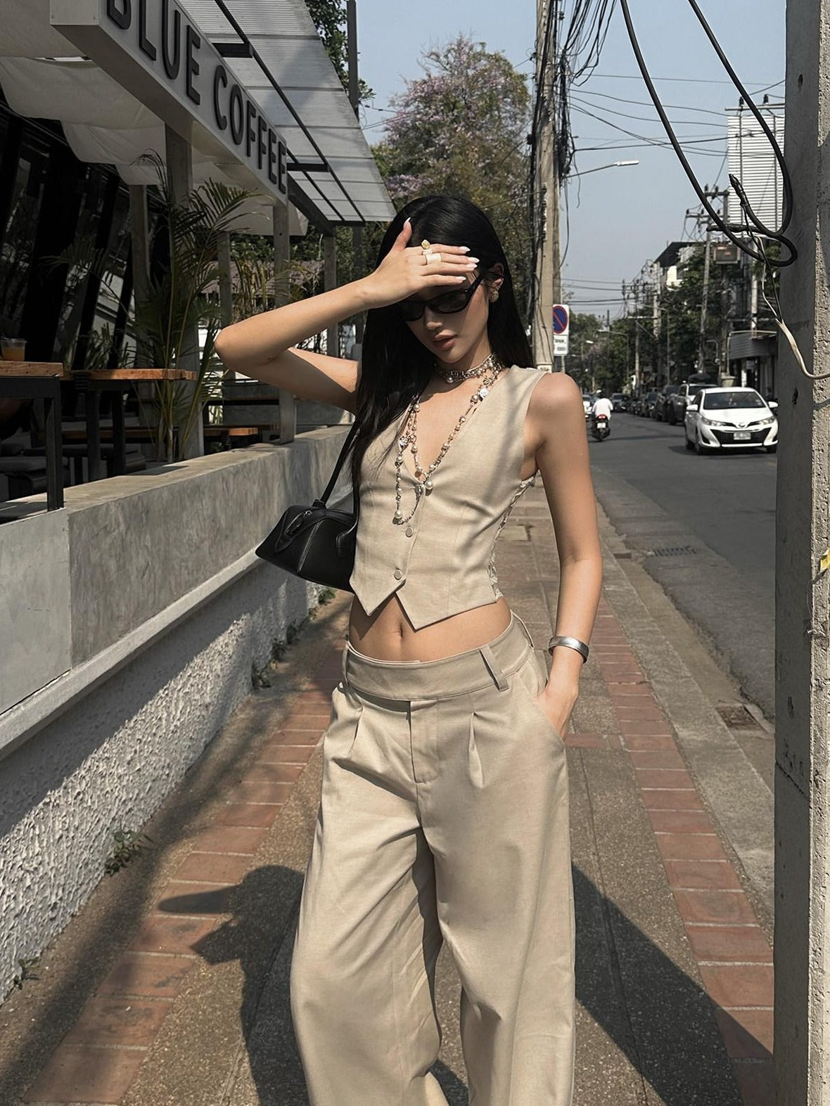 rovente Soft Lambswool Blend Natural Waist Relaxed Fit Women Light Khaki Wide Leg Pants
