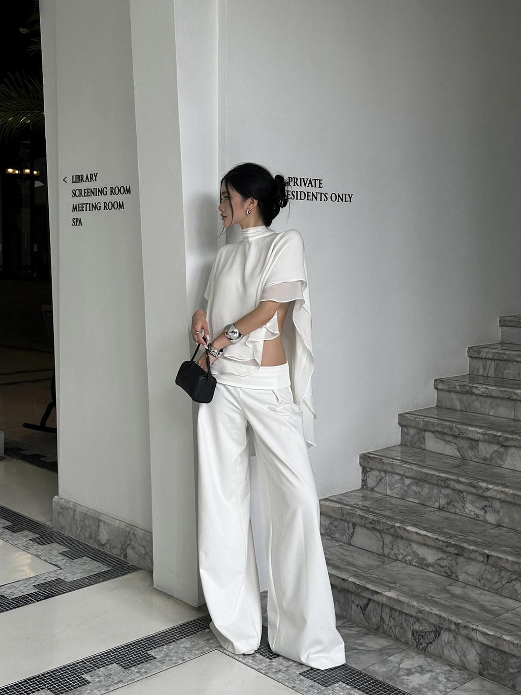 rovente High Waist White Polyester Commuter Straight Fit Young Adult Staight Pants