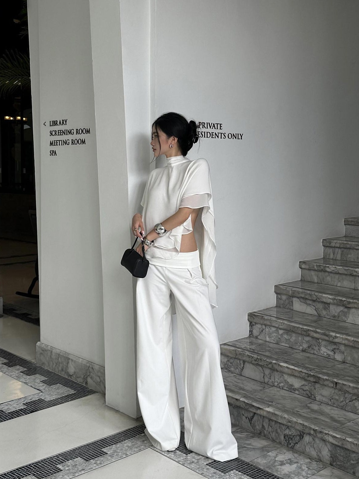 rovente High Waist White Polyester Commuter Straight Fit Young Adult Staight Pants