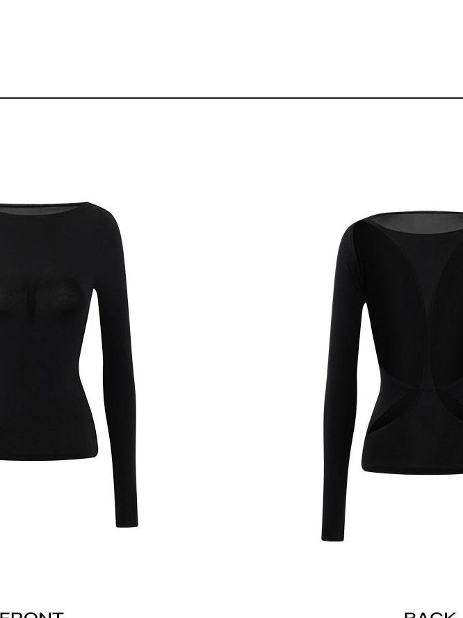 rovente Elegant Slim Backless Knit Acetate Pullover Women Black Long Sleeve T-Shits