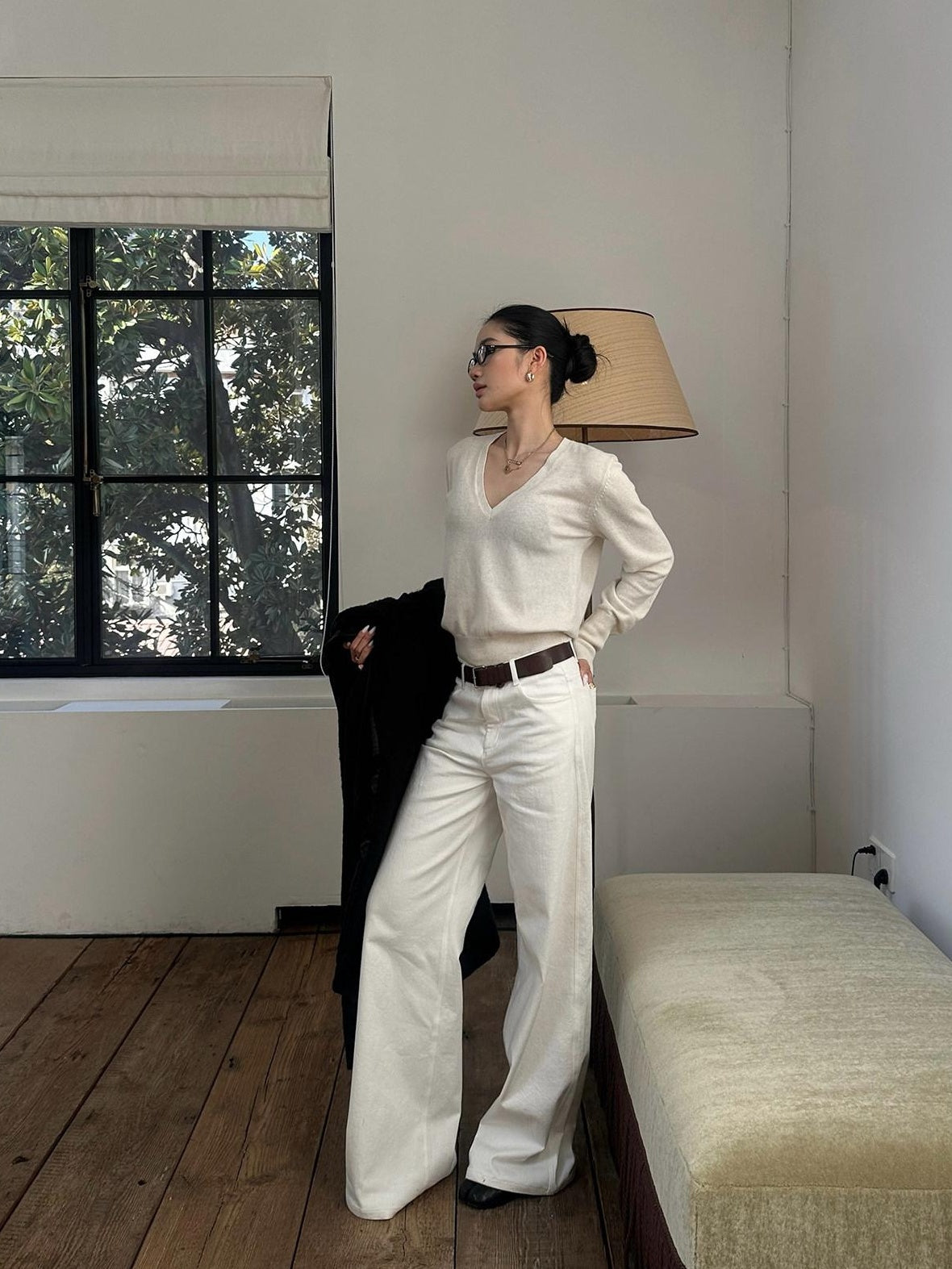 rovente Premium Cotton Casual Woven Relaxed Zip Fly Women White Wide Leg Jeans