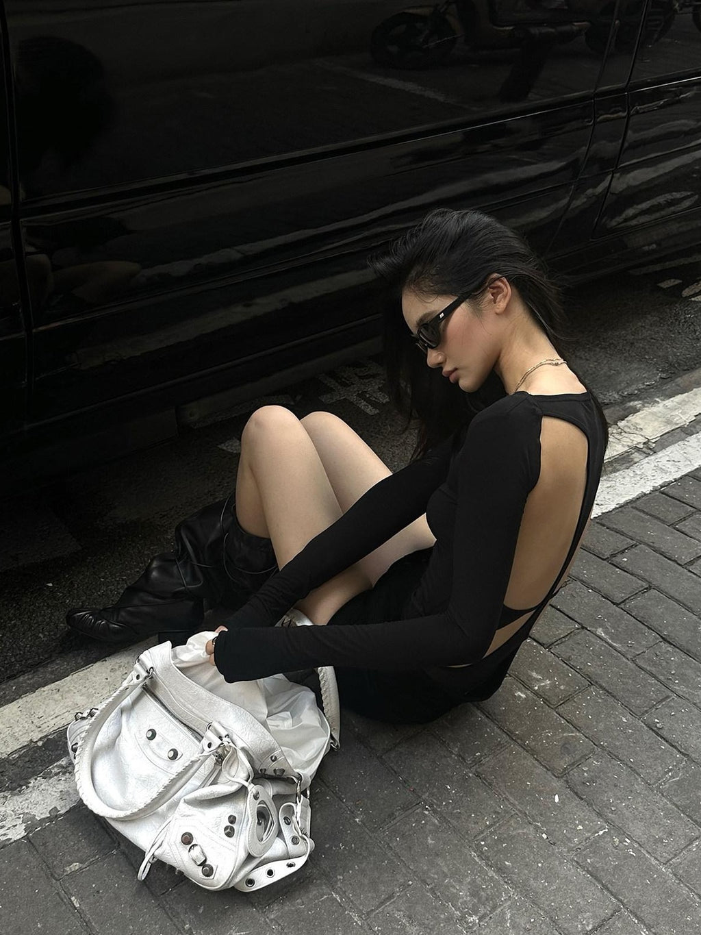 rovente Elegant Slim Backless Knit Acetate Pullover Women Black Long Sleeve T-Shits
