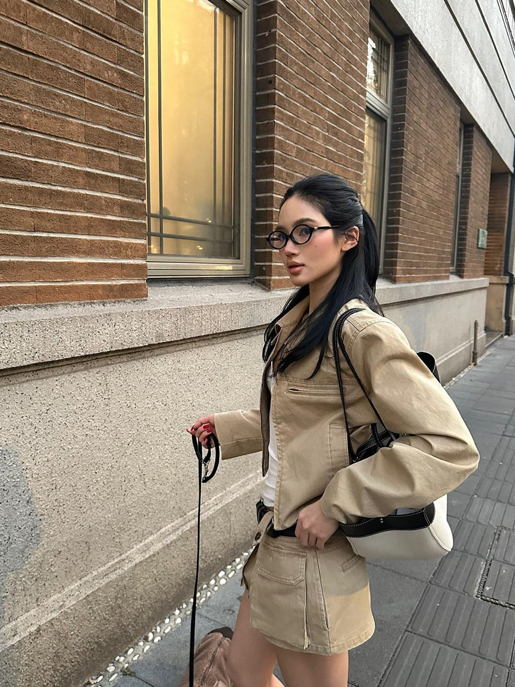 rovente Cotton Slim Fit Zipper Casual Cropped Khaki Longsleeve Women Copped Jackets