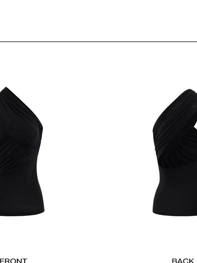 rovente High Stretch Lyocell Ruched One Shoulder Slim Casual Women Black Camisoles