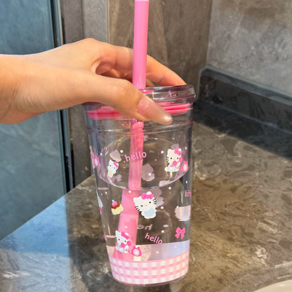 Hello Kitty Summer Plastic Cold Cup With Lid And 2 Straws On The Go Or At Home