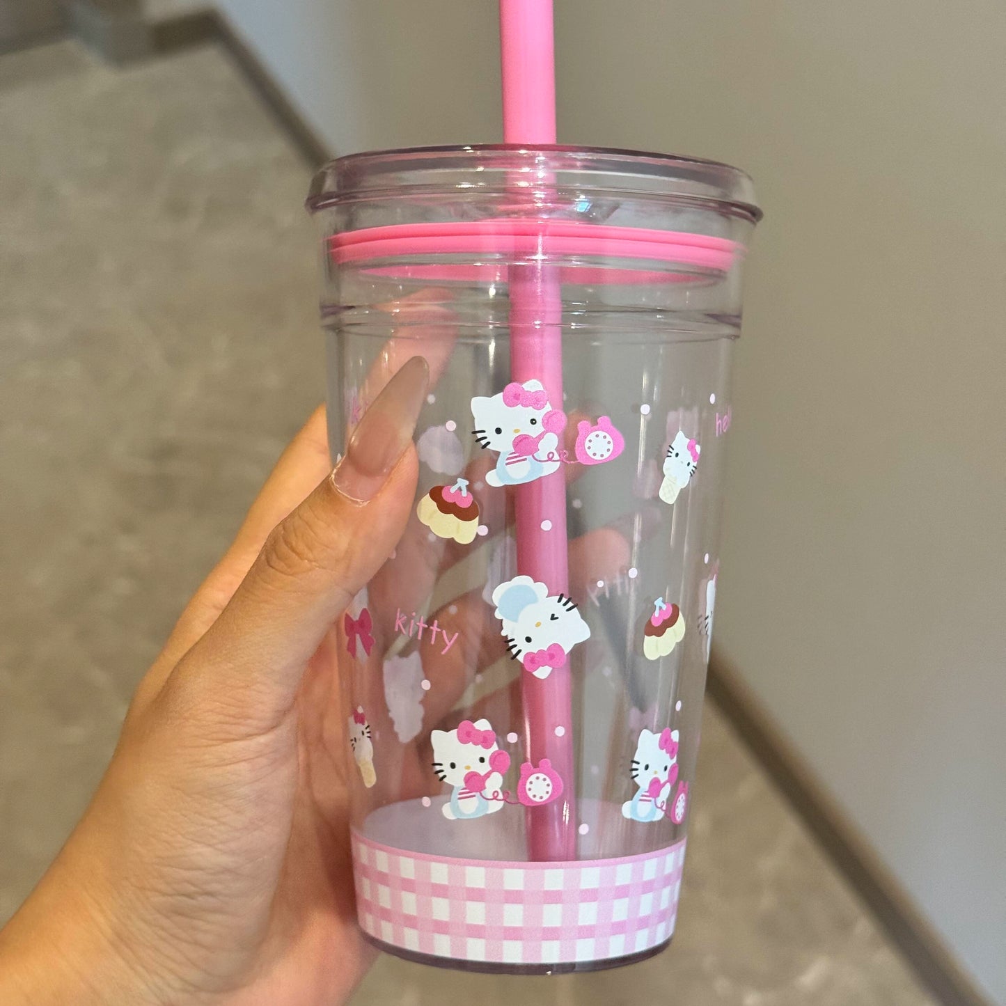 Hello Kitty Summer Plastic Cold Cup With Lid And 2 Straws On The Go Or At Home