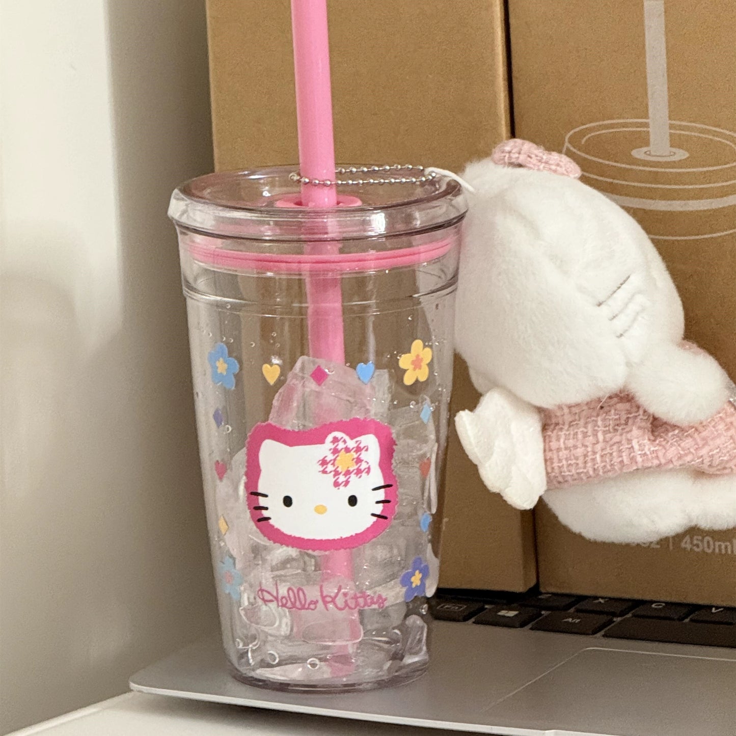 Hello Kitty Summer Plastic Cold Cup With Lid And 2 Straws On The Go Or At Home
