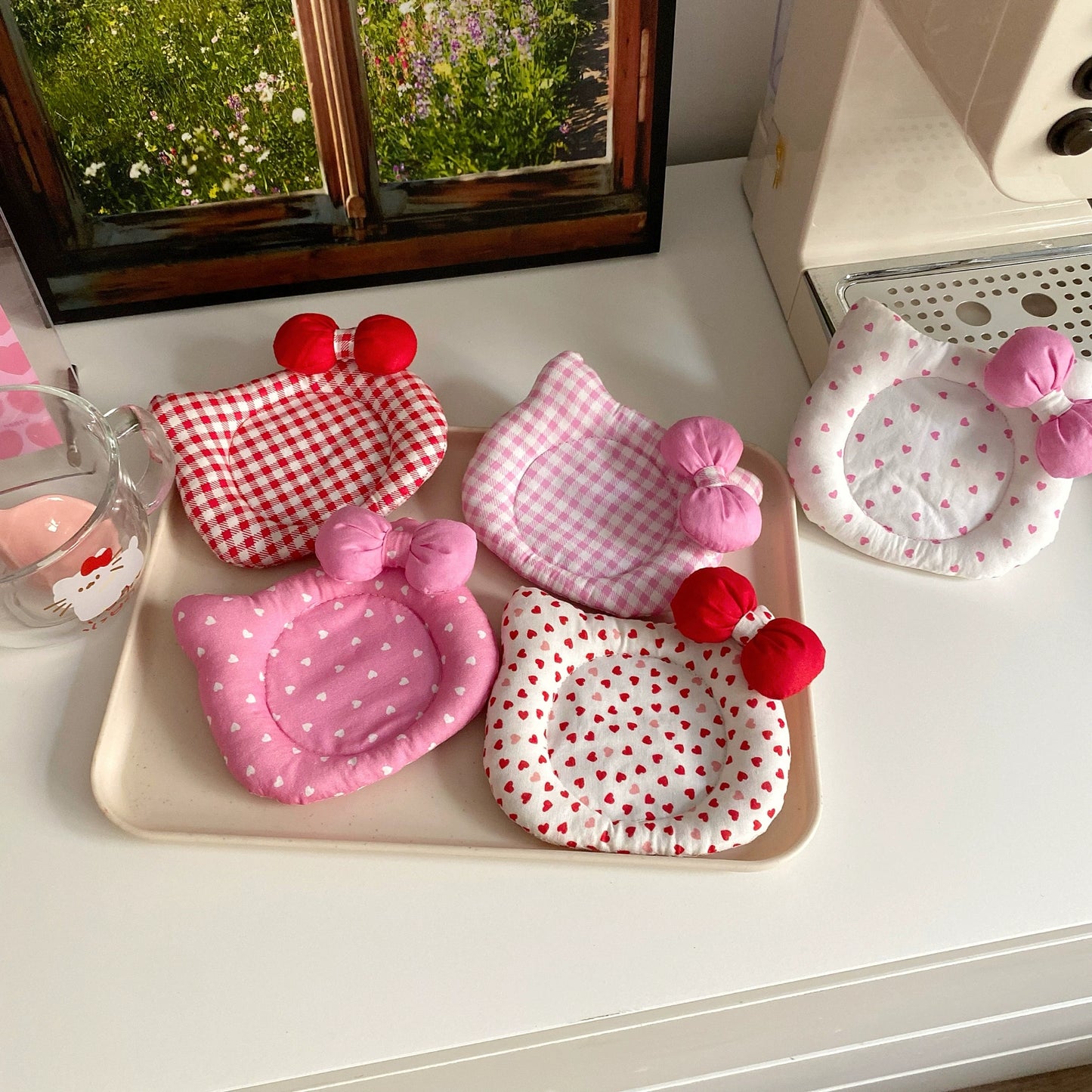 Hello Kitty Handmade Quilted Insulated Coasters Desktop Decoration