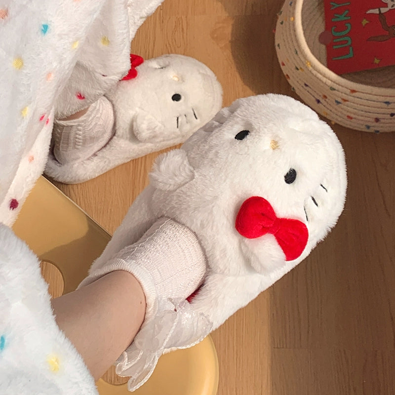 Hello Kitty Winter Warm Non-Slip Plush Fuzzy Cotton Slippers