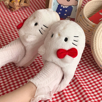 Hello Kitty Winter Warm Non-Slip Plush Fuzzy Cotton Slippers