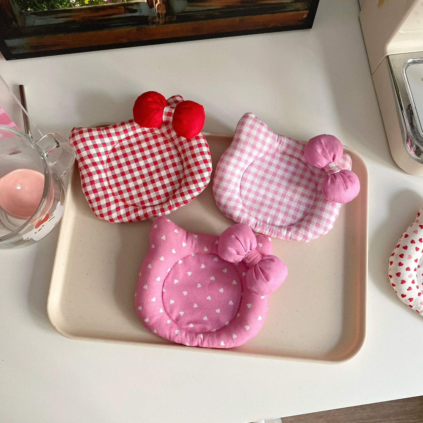 Hello Kitty Handmade Quilted Insulated Coasters Desktop Decoration