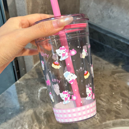 Hello Kitty Summer Plastic Cold Cup With Lid And 2 Straws On The Go Or At Home