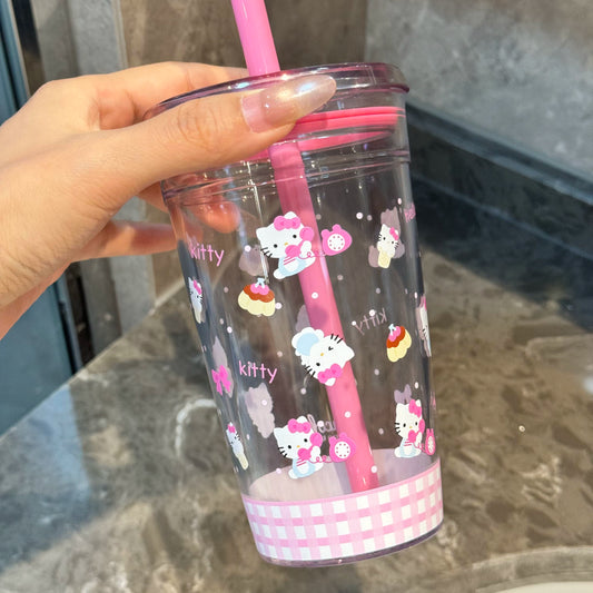 Hello Kitty Summer Plastic Cold Cup With Lid And 2 Straws On The Go Or At Home